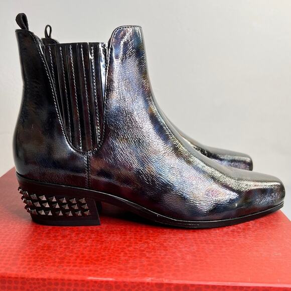 Donald Pliner Milann Black Patent Iridescent Studded Leather Ankle Booties W 7.5 - Picture 2 of 13
